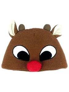 Infant Toddler Boys & Girls Brown Knit Rudolph Reindeer Stocking Cap Beanie Hat - Picture 1 of 1