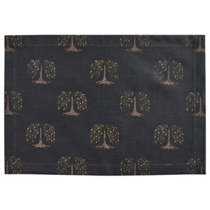 2 Willow Trees Black Mustard Green Cotton Primitive Country  Placemats 13x19 - Picture 1 of 3