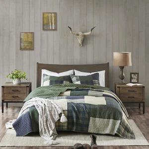 Mill Creek Reversible Quilt Set - Cottage Styling Reversed to Solid Color, All S - Picture 1 of 12