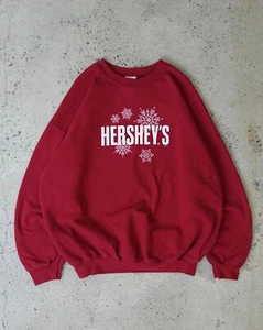 Vintage Hershey's Chocolate Snowflakes Winter Red Crewneck Sweatshirt - Large - Picture 1 of 6
