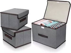 3 Pack Foldable Storage Box Foldable Canvas Drawer Organizer Fabric Cube UK New - Picture 1 of 14
