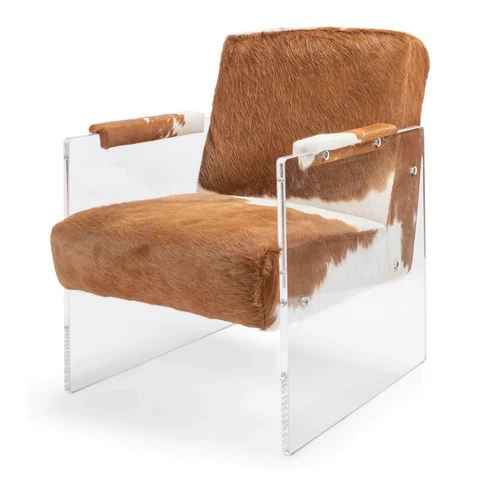 Cowhide and Lucite Armchair Cover