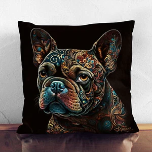Plump Cushion French Bulldog Paisley Art Soft Scatter Throw Pillow Cover Filled - Picture 1 of 3