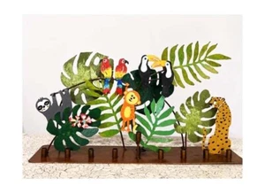 Metal Colorful Menorah Tropical Forest Leaves with Birds Monkey & Tiger - Picture 1 of 1
