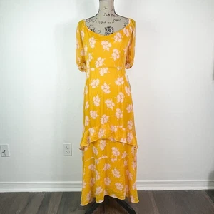 Maxi Vestido Lush Nuevo Con Etiquetas Floral Manga Abullonada Caléndula Talla XL - Imagen 1 de 5