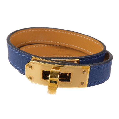 HERMÈS Bracciale HERMES Kelly Doppio Tour Pelle Veloce S7 Bleu De Galice