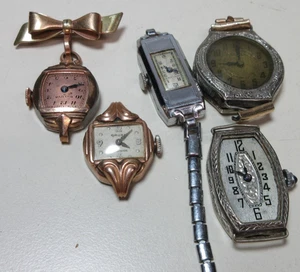 VINTAGE LOT OF GOLD FILLED RGP WATCHES SOME ART DECO BULOVA GRUEN BROOCH #GF2 - Picture 1 of 7