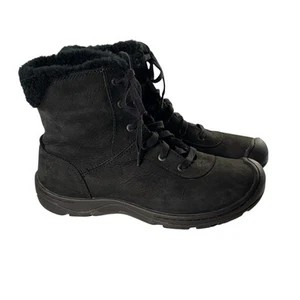 Keen Boots Womens 8.5 Black Nubuck Leather Faux Fur Lined Lace Up Work Winter - Picture 1 of 12