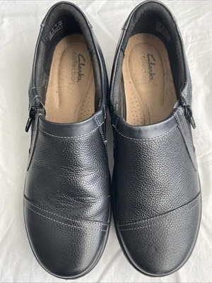 CLARKS COLLECTION Mujer Negro Cora Giny Puntera Cuña Cuero Mocasines Zapatos 9 Foto 1 de 4