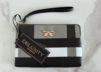 DELUXITY Bolso Pequeño Negro Gris Blanco Imitación Cuero Arco Acento Nuevo con Etiquetas Foto 1 de 3