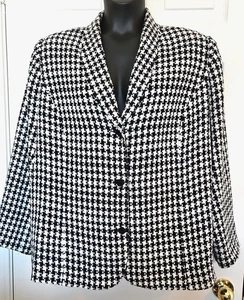 Avenue Womens Size 22/24W Black White Houndstooth Acrylic Woven Blazer Jacket - Picture 1 of 5
