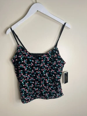 Juicy Couture Black Label Floral Velour Tank Top Spaghetti Straps Sz Sm NWT - Image 1 of 4