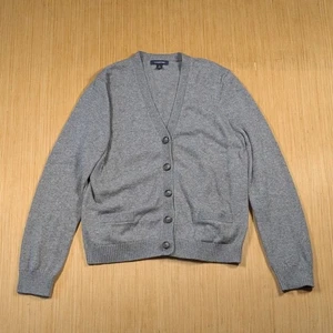Lands' End Cardigan Sweater Gray Women Large Cotton Blend Knit Casual Minamilist - Picture 1 of 6