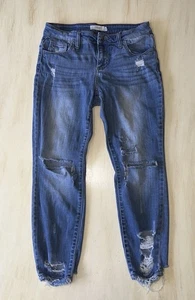 Pantalones de mezclilla elásticos desgastados ajustados de tiro medio azul para violonchelo para mujer 5 deshilachados - Imagen 1 de 17