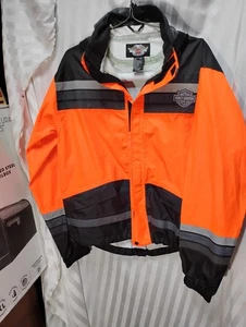 HARLEY DAVIDSON Nylon Jacket Motorcycle Rain Wear, Size S Orange/Black New - Picture 1 of 4