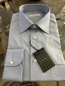 NWT Ermenegildo Zegna Dress Blue Striped Shirt 100% Cotton 41/16 - Picture 1 of 6