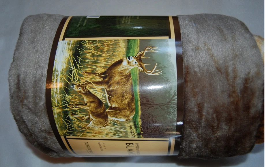 PLUSH 50x60 NORTHPOINT Throw Blanket RASCHEL Reversible WHITE TAIL DEER - Image 1 of 1