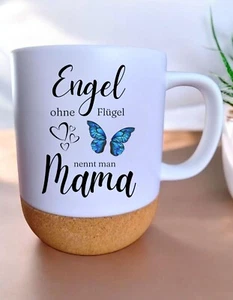 Tasse Muttertag - Mama Flügel Schmetterling - Geschenk Kork Tasse Deckel Mütter - Bild 1 von 3