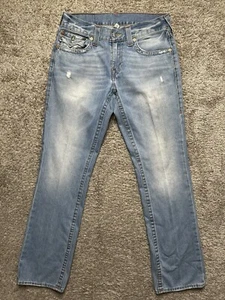 True Religion Men’s Jeans Size 31 Light Wash Distressed True Straight *REPAIRED* - Picture 1 of 6