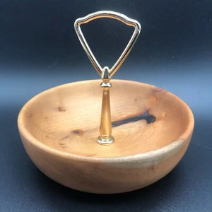 Tazón de madera torneado a mano tono dorado mango baratija caramelo tuerca plato de colección 4,5" x 6" - Imagen 1 de 6