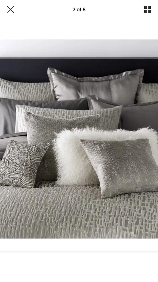 3Pc Donna Karan FUSE SILVER KING Silky Coverlet +2 Euro Quilted Shams,New - Image 1 of 1