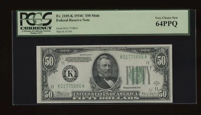DBR 1934-C $50 FRN Dallas Mule Fr. 2105-Km PCGS 64 PPQ Serial K01775886A - Image 1 of 2