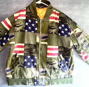 Diamond Stash Camo American Flag Bomber Jacket Full Zip Lightweight Men Size M - Bild 1 von 7
