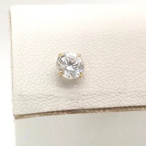 14k Gold Round Single Stud Earring Synthetic Clear Stone - Picture 1 of 6