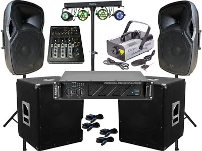 DJ PA Anlage 3600Watt 38cm Box USB Mischpult Stativ LED Light Nebel Komplett Set - Bild 1 von 4