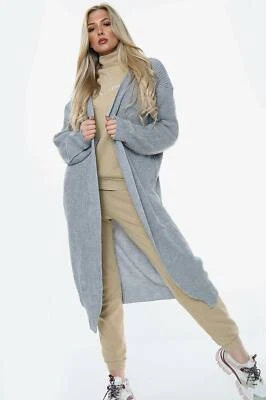 Women's Ladies Longline Knitted Cardigan Open Front Winter Warm Maxi 8 10 12 - Image 1 of 2