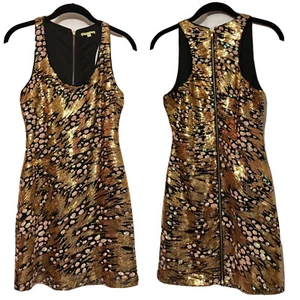 Vestido de Cóctel Gianni Bini Talla XS Lentejuelas Doradas Espalda Expuesta Cremallera Espalda Corredora - Imagen 1 de 8
