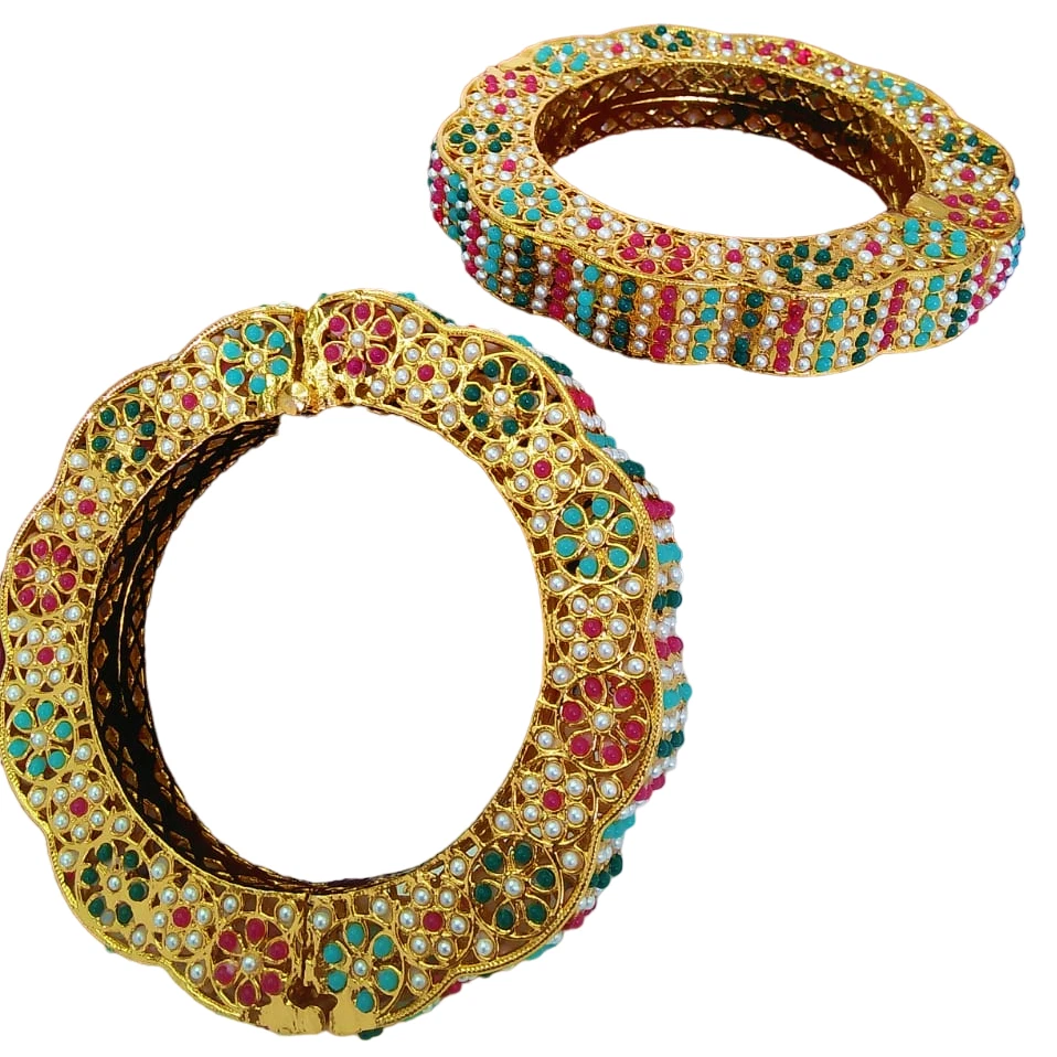 Bollywood Braut Indisch Kundan Schmuck Damen Ethnisch 2 Gold Armreifen ein Paar - Bild 1 von 1