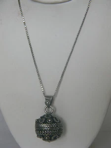 Vintage 925 Sterling Silver Taxco Mexico Cannetille Bell Ball Pendant Necklace - Picture 1 of 7