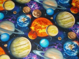 BTY Elizabeths Studio IN SPACE Planets Print 100% Cotton Quilt Fabric Yard - Picture 1 of 4