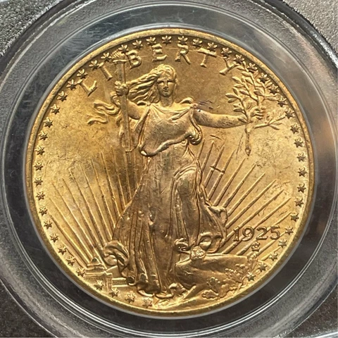1925 $20 Gold Saint Gaudens Double Eagle PCGS MS65 Cover