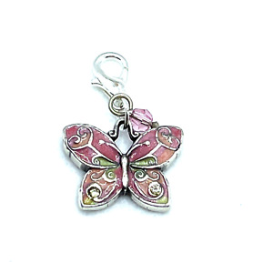 Brighton Flutter Butterfly Pink Green Bead Detailed Garden Silver Custom Charm