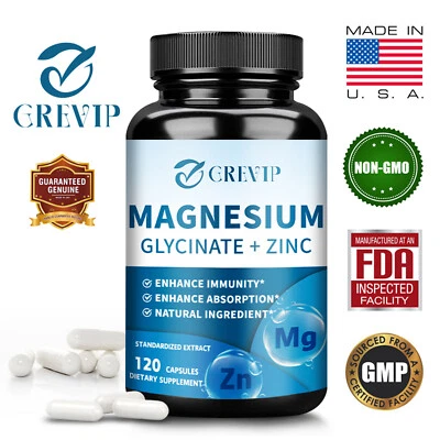 GREVIP Glicinato de magnesio + zinc - con B6 y D3, sueño, energía, musculación y lluvia
