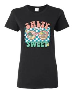 Retro Salty But Sweet Sunglasses Van Checkered Women Graphic TShirt - Picture 1 of 9