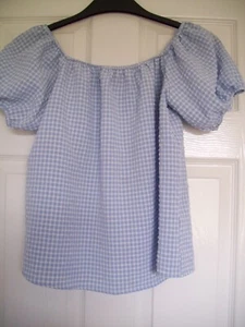 F&F Women’s Size 14 Chequered Check Light Blue and White Top Summer Ladies - Picture 1 of 4
