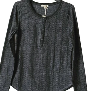 Mystree Henley Top Long Sleeve Blouse Black Gray Medium - Picture 1 of 7