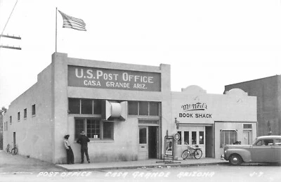 1940s Casa Grande Arizona Post Office people bicycles RPPC Postcard 25-4444 - Image 1 of 2