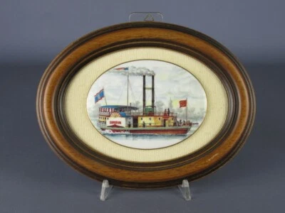 Petit Carré Ovale Avec Figure Bateau Américain Sur Plaque Porcelaine - Photo 1/4