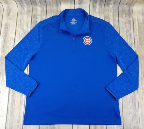 Majestic Chicago Cubs MLB Sweater Mens Size 2XL Blue 1/4 Zip Long Sleeves Cover