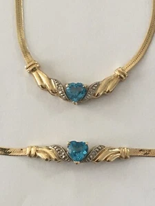 Juego de colgante y brazalete de diamantes con topacio azul corazón oro amarillo macizo de 14k  - Imagen 1 de 3