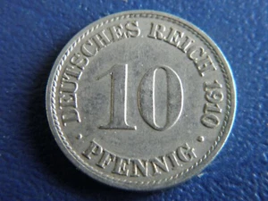 1910 Imperial German 10 Pfennig- Berlin Mint-A-Big Eagle 22-12 - Picture 1 of 2