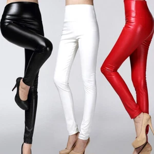 Women Ladies Vinyl PVC High Waisted Wet Look Disco Party Fashion Leggings Pant U - Picture 1 of 36