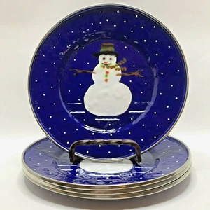 Juego de 4 platos esmaltados muñeco de nieve The Golden Rabbit II diseño Denise Harvey 9" - Imagen 1 de 8