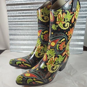 Nomad Womens Yippy Rubber Cowboy Western Rain Boots Size 9 Paisley Hippy (W) - Picture 1 of 13