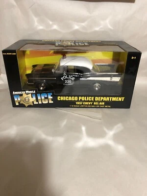 1957 Chevrolet Belair Black Chicago Police 1:18 Ertl American Muscle 33050 - Image 1 of 4