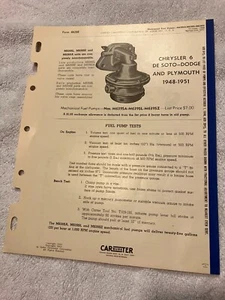 Carter Fuel Pump Specification Sheet 1948-1951 Chrysler DeSoto Dodge Plymouth 6 - Picture 1 of 2